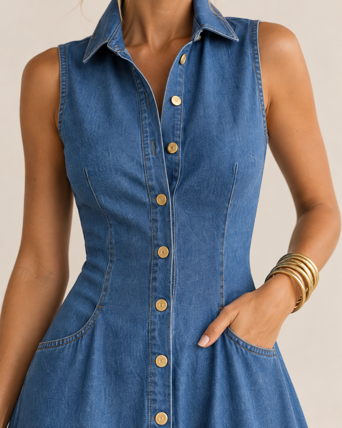 Vestido vaquero midi elegante para mujer