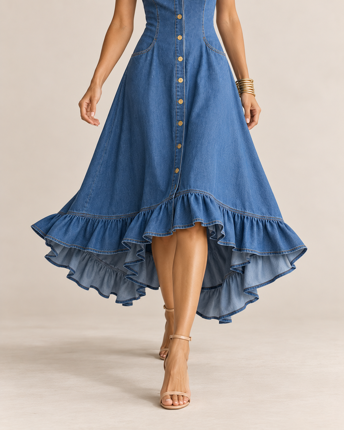 Vestido vaquero midi elegante para mujer