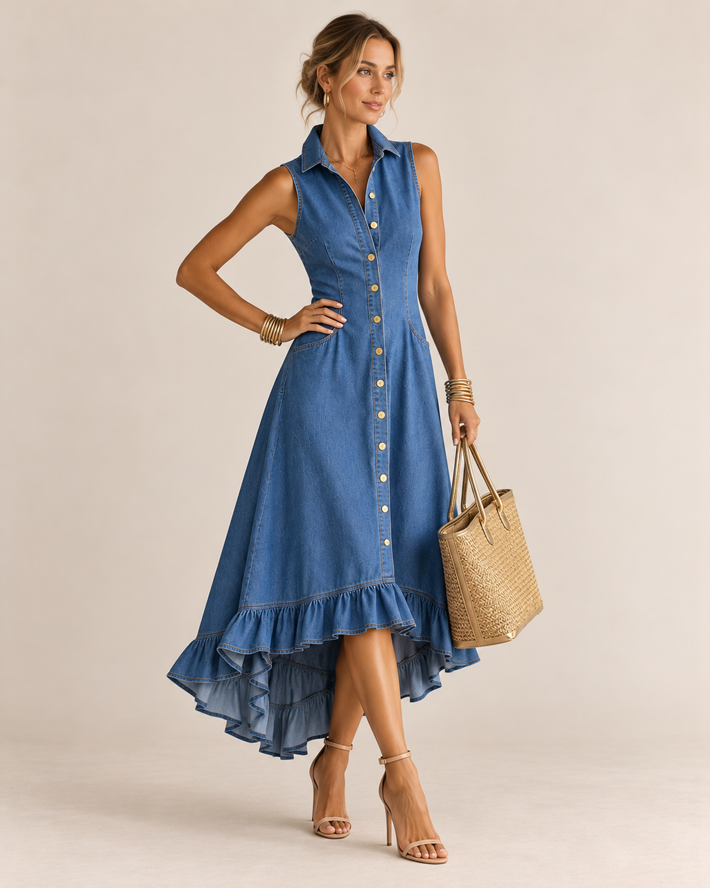 Vestido vaquero midi elegante para mujer