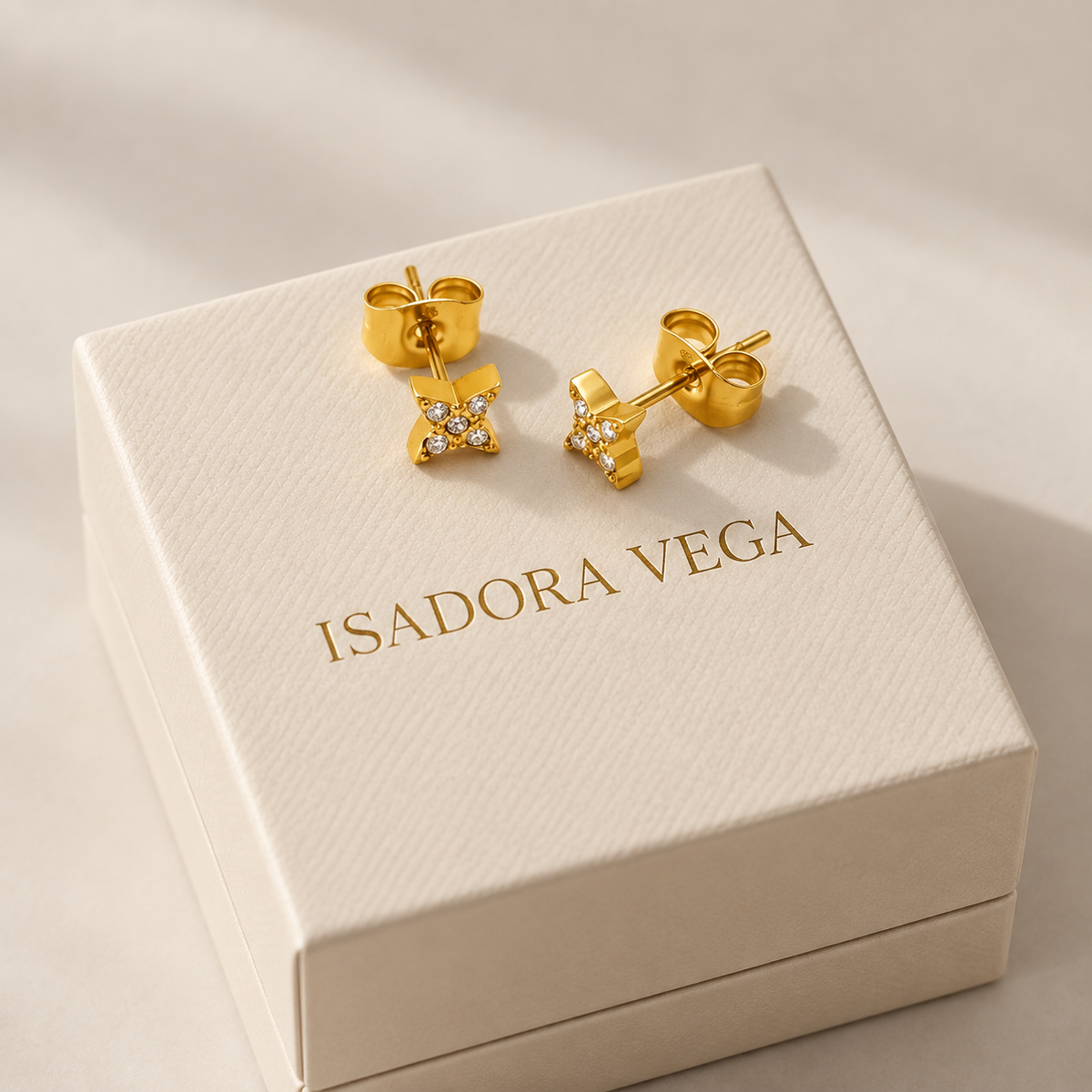 Pendientes de Botón Estrella de Cristal Dorados