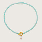 Collar Cala de Amazonita y Perla Dorado