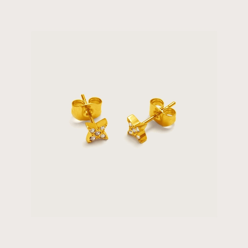 Pendientes de Botón Estrella de Cristal Dorados