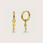 Aros Huggie con Charm de Girasol Dorados